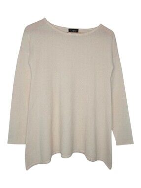 Forte Womens Cream Classic Minimalist Luxury 3/4 Sleeve Cashmere Sweater Small